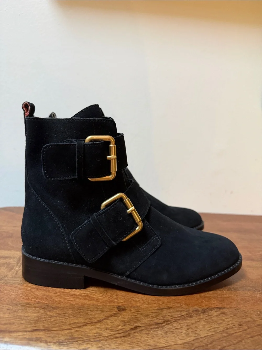 Boden Cavenham Black Suede Double Buckle Ankle Boots